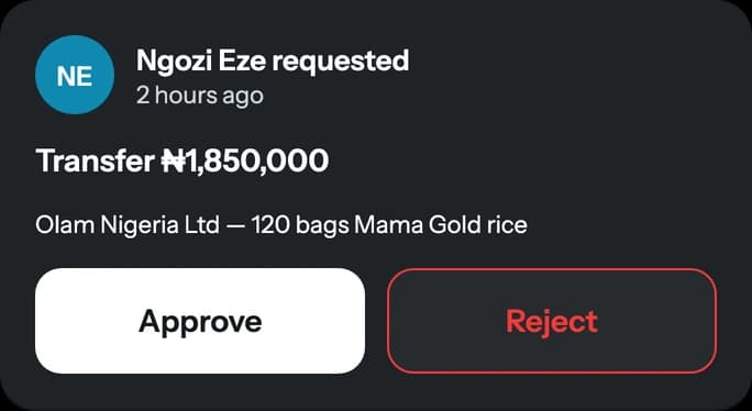 A transfer request waiting for approval