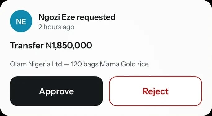 A transfer request waiting for approval