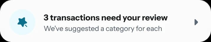 Three transactions with suggested categories