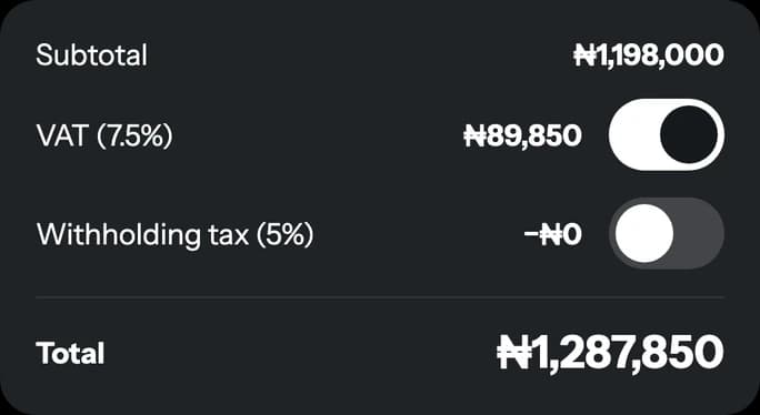 Invoice totals with VAT worked out