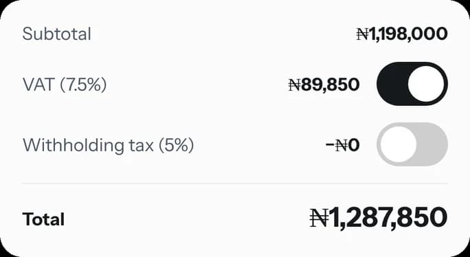 Invoice totals with VAT worked out