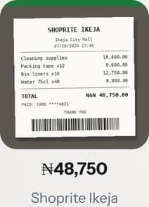 A captured receipt